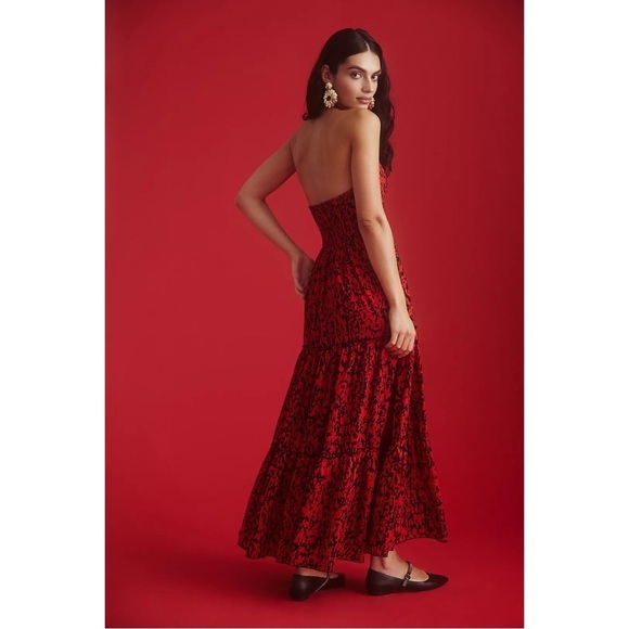 Anthropologie Payal Jain Red Halter Neck Tiered Maxi Dress Size 8 NWT Boho